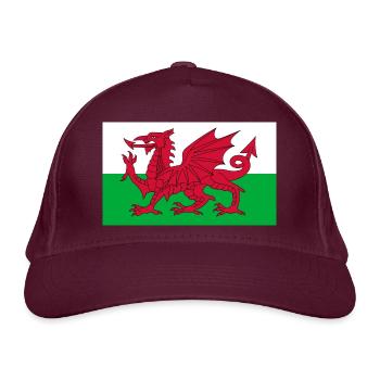 Aufkleber Flagge von Wales Aufkleber Wales Aufkleber - Bio-Baseballkappe - Burgunderrot - Vorne