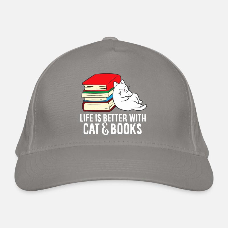 Cat and Books Cozy Stack Organic Baseball Cap