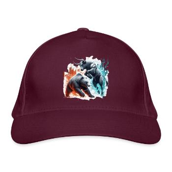 Finanzen Stier Bär Kampf Wallstreet Geschenk - Bio-Baseballkappe - Burgunderrot - Vorne