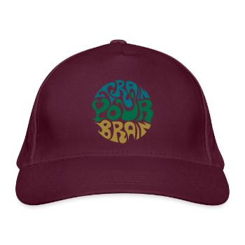 Sixties 60s Typo train your brain Gehirn Training - Bio-Baseballkappe - Burgunderrot - Vorne