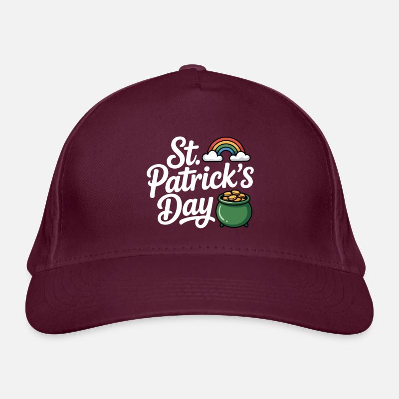 Glückstopf aus Gold & Regenbogen – St. Patrick's Day Fe - Bio-Baseballkappe - Burgunderrot