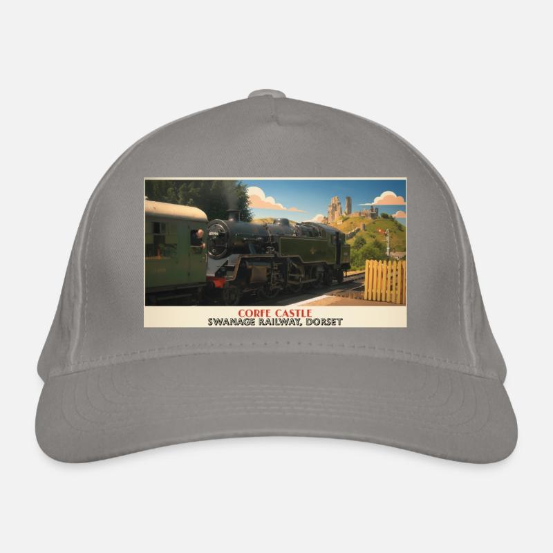 Affiche du train à vapeur du château de Corfe Casquette classique bio