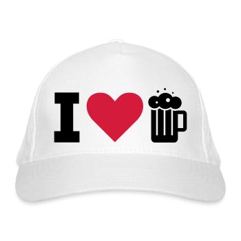 ICH LIEBE BIER / I LOVE BEER - Bio-Baseballkappe - Weiß - Vorne