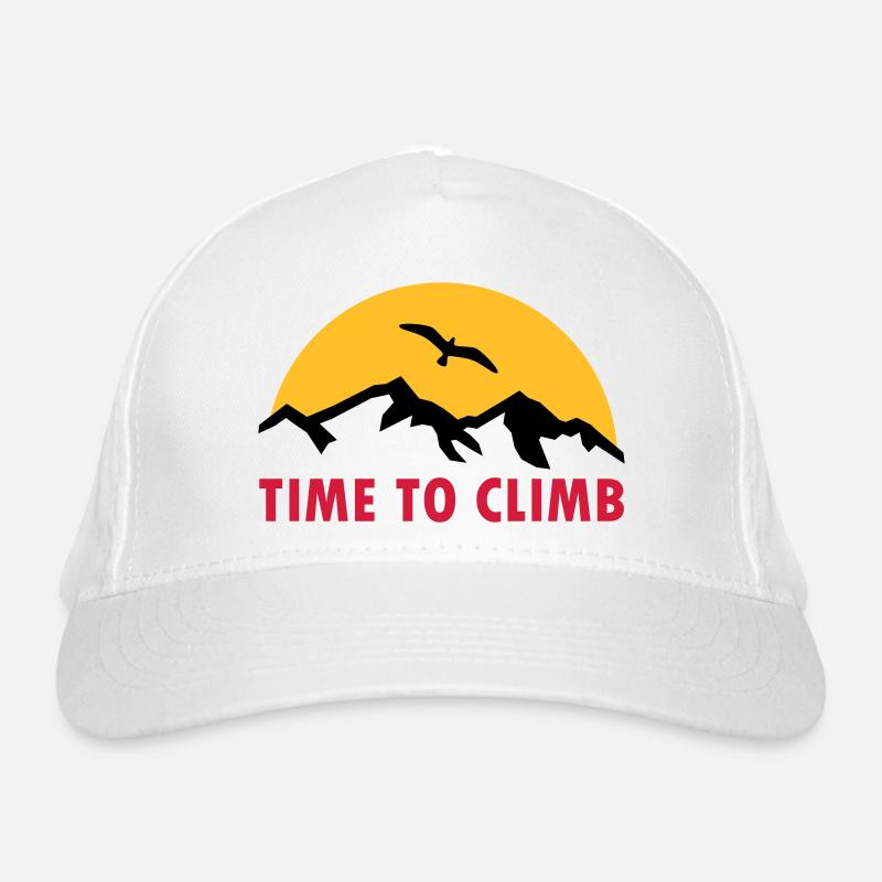 Time to climb (mountains, sun in the background, bird) Organic Baseball Cap