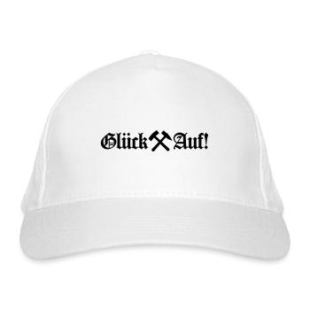 Farbe änderbar Glueck auf Glück Auf! Schriftzug - Bio-Baseballkappe - Weiß - Vorne