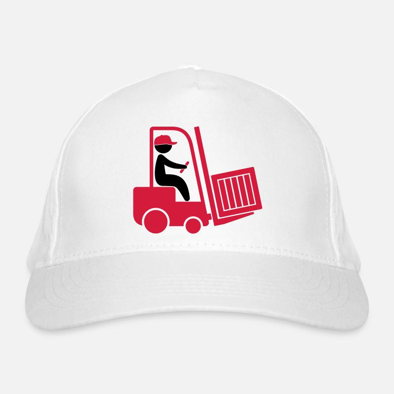 Ein Gabelstapler transportiert eine Kiste Bio-Baseballkappe