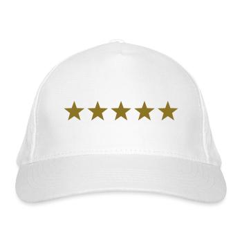 5 Sterne, Dein Text, Stern, Gold, Sieger, Gewinner - Bio-Baseballkappe - Weiß - Vorne