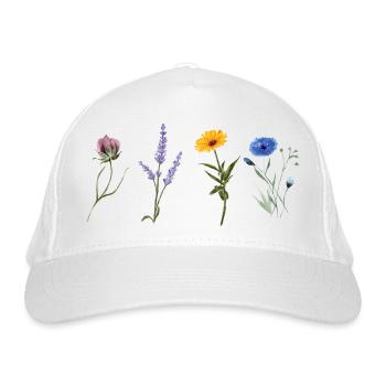 Minimalistische Wildblumen - Botanisches Geschenk - Bio-Baseballkappe - Weiß - Vorne