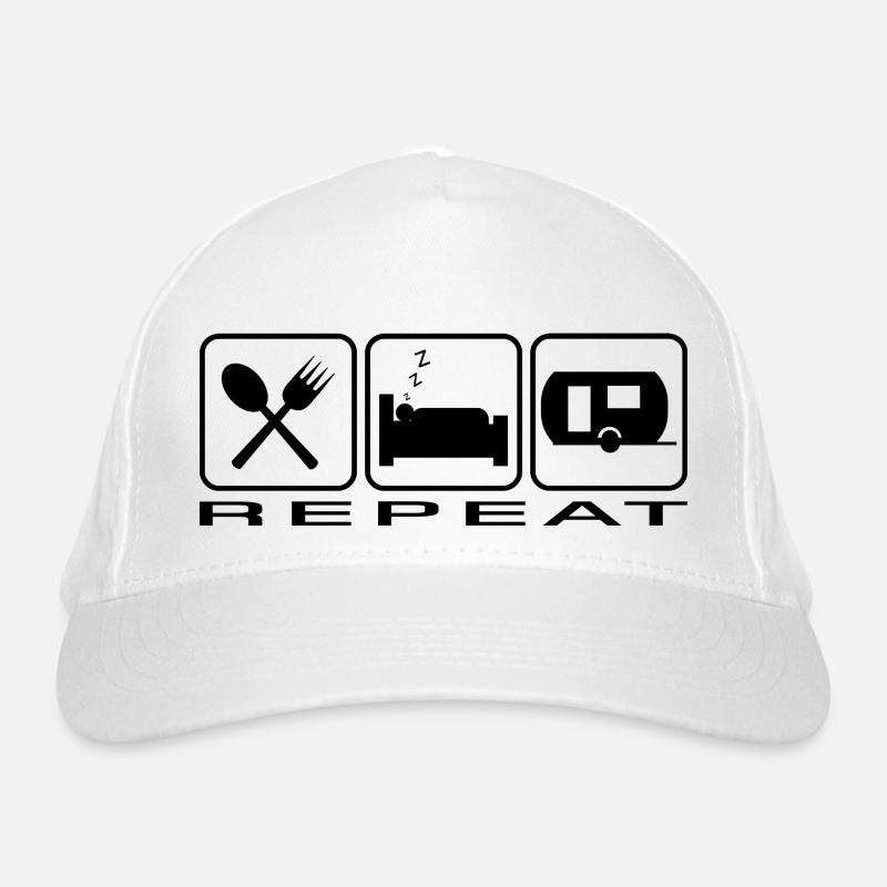 eat sleep camp repeat Bio-Baseballkappe
