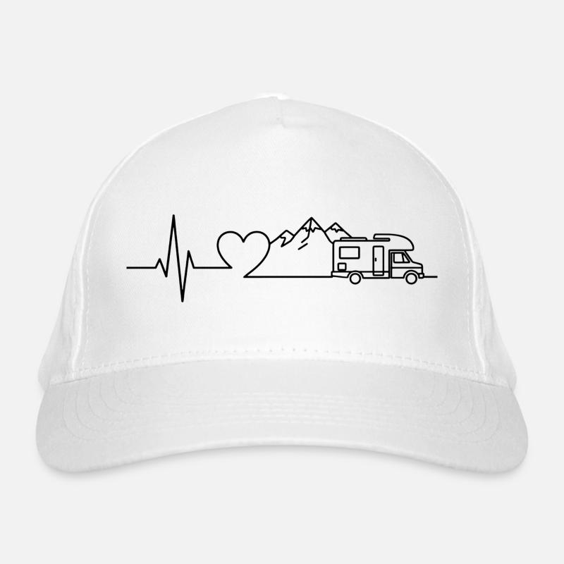 Camping Heartbeat Caravan – Line Art Design Organic Baseball Cap