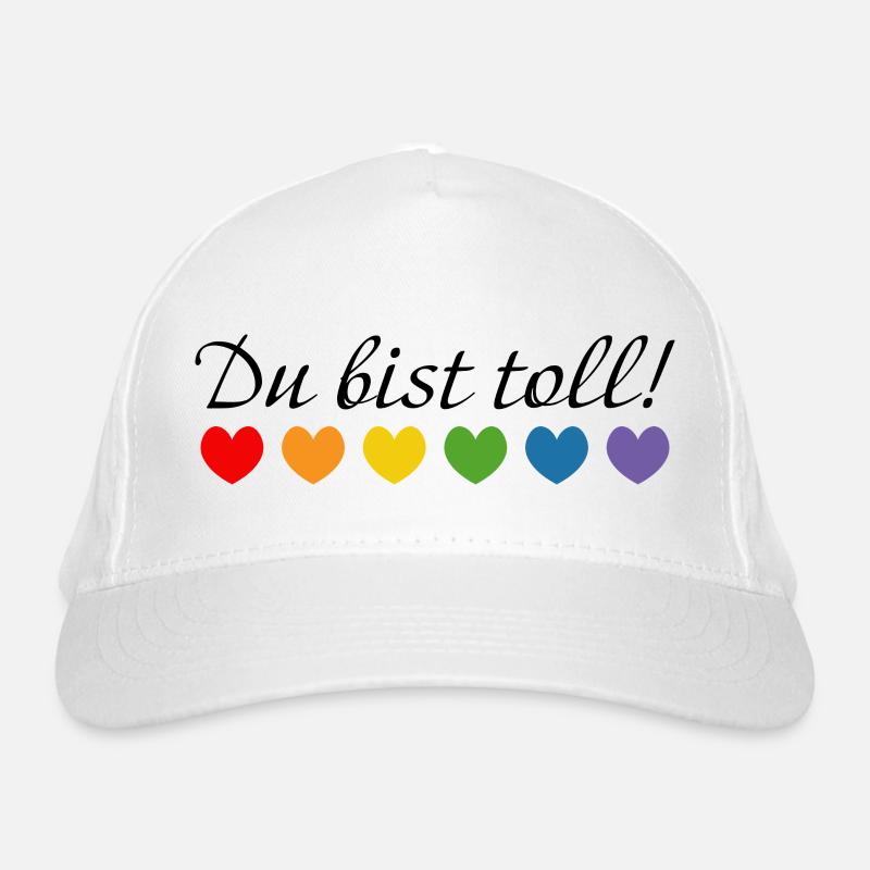 Regenbogenherzchen du bist toll Bio-Baseballkappe