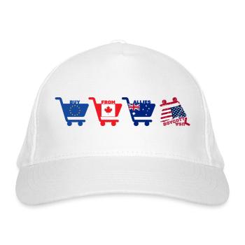 Buy From Allies: Boycott USA, Shopping, Horizontal - Organic Baseball Cap - white - Front