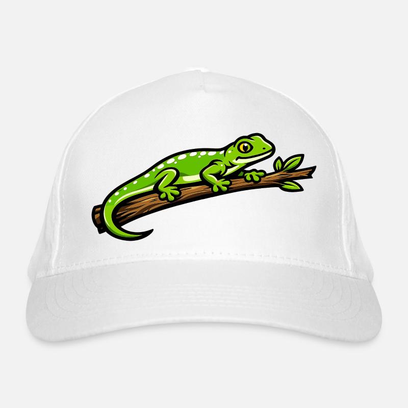 Grüne Gecko auf Ast – lebendige Illustration Bio-Baseballkappe
