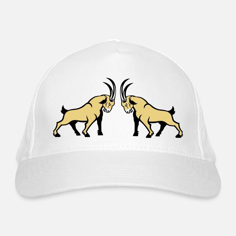 Steinbock Beige Doppelbull Symmetrie - Bio-Baseballkappe - Weiß