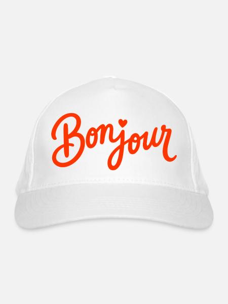 Bonjour with Love Heart in French France - Bio-Baseballkappe - Weiß - Vorne