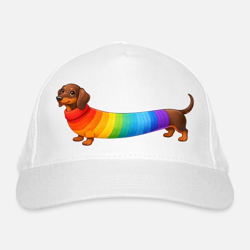 Teckel avec un pull arc-en-ciel Casquette classique bio