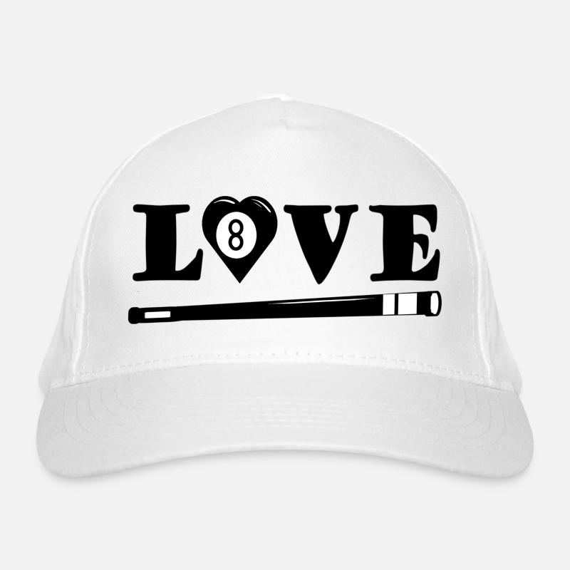 Love Billard mit Herz und Queue (Billardspieler) Bio-Baseballkappe