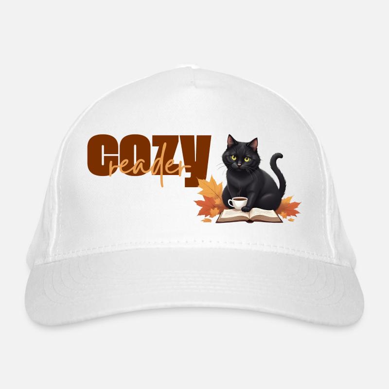 Cozy reader - Herbstlicher Katzenlese-Design Bio-Baseballkappe