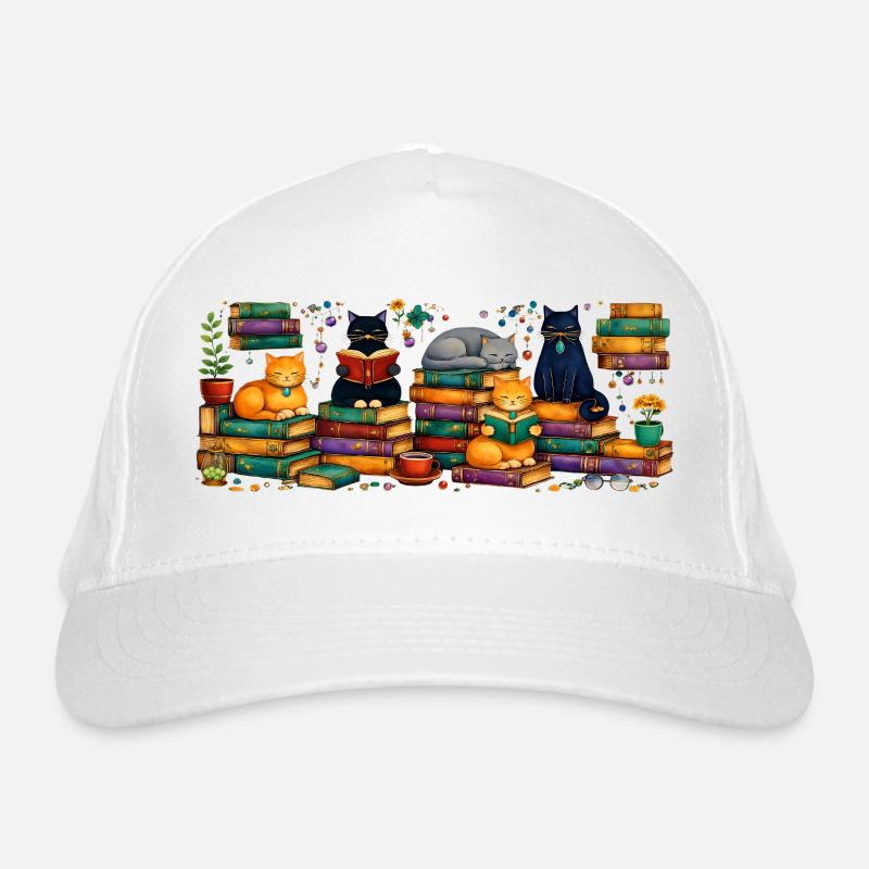 Lesende Katzen mit Bücherstapeln Bio-Baseballkappe