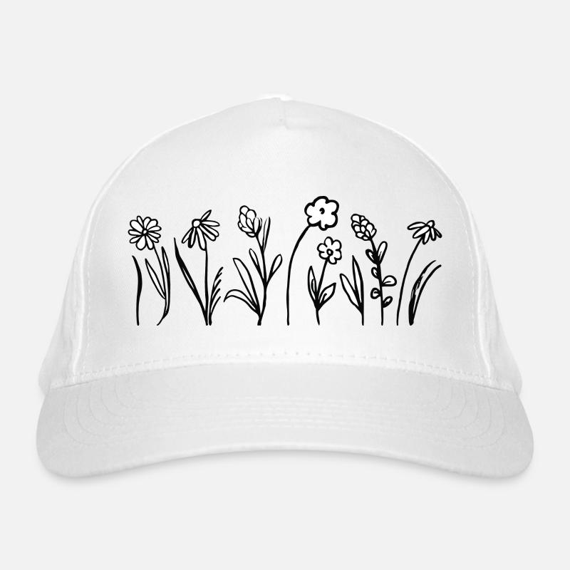 Hand Drawn Flowers with Leaves Organic Baseball Cap