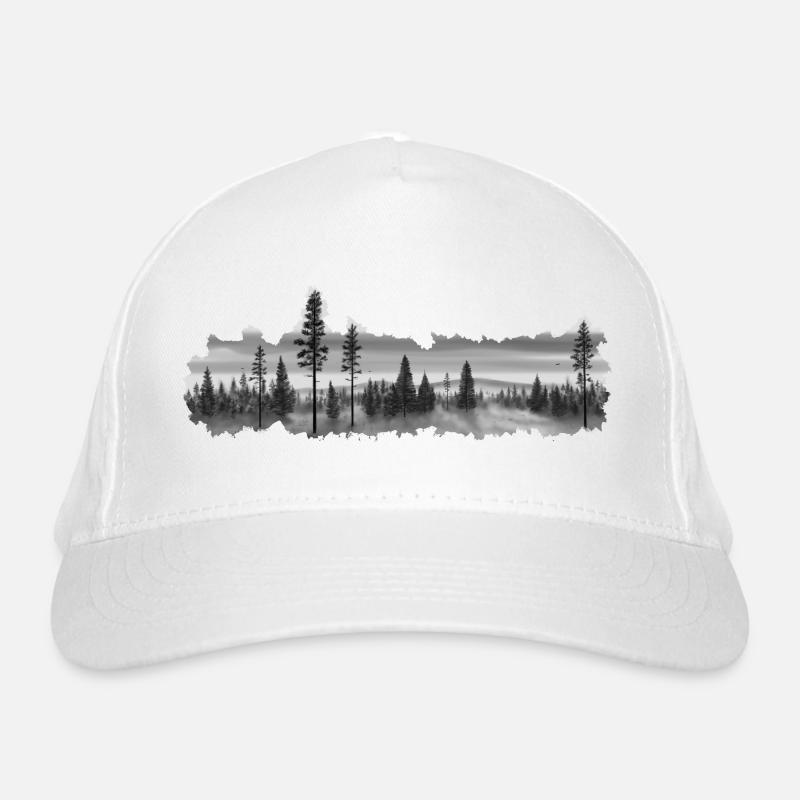 Sonnenaufgang im nebligen Wald. - Bio-Baseballkappe - Weiß