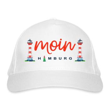 Moin Hamburg, Leuchtturm Wittenbergen - Bio-Baseballkappe - Weiß - Vorne