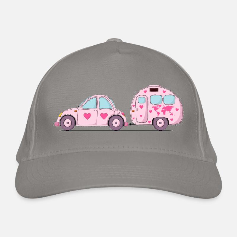 Car with caravan Pink Heart Organic Baseball Cap