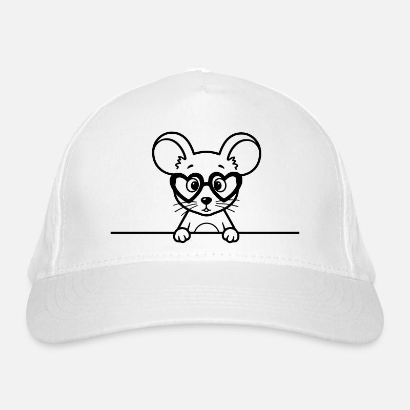 Süße Maus mit Herzbrille Lineart Bio-Baseballkappe