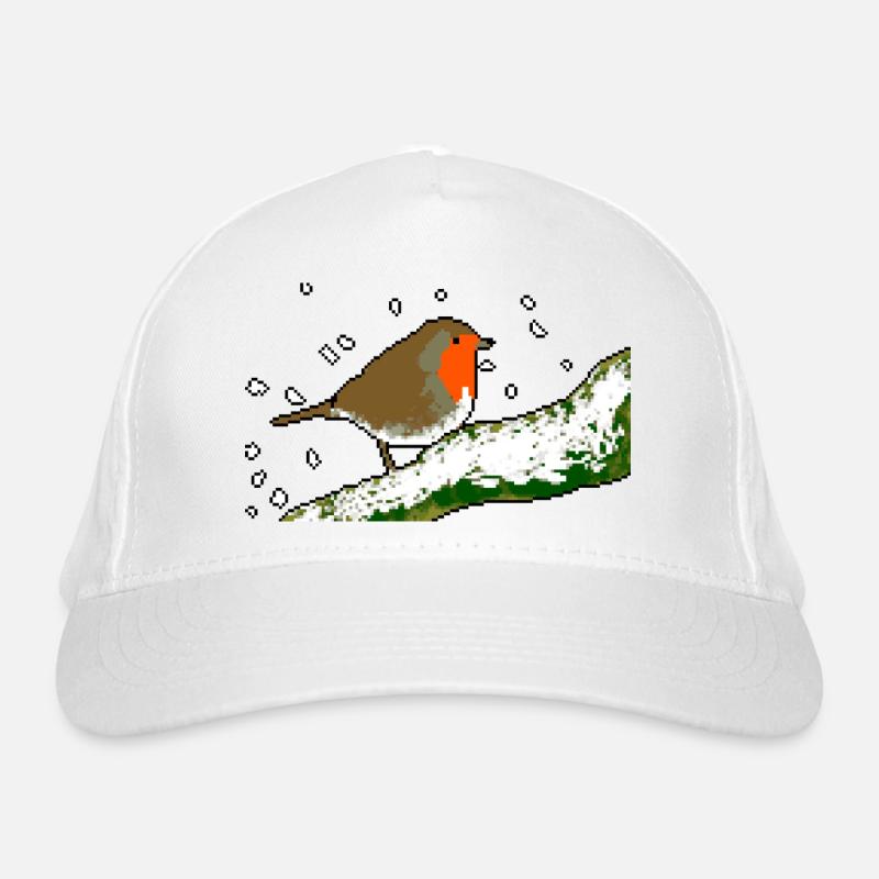 Robin winter snow pixel Organic Baseball Cap