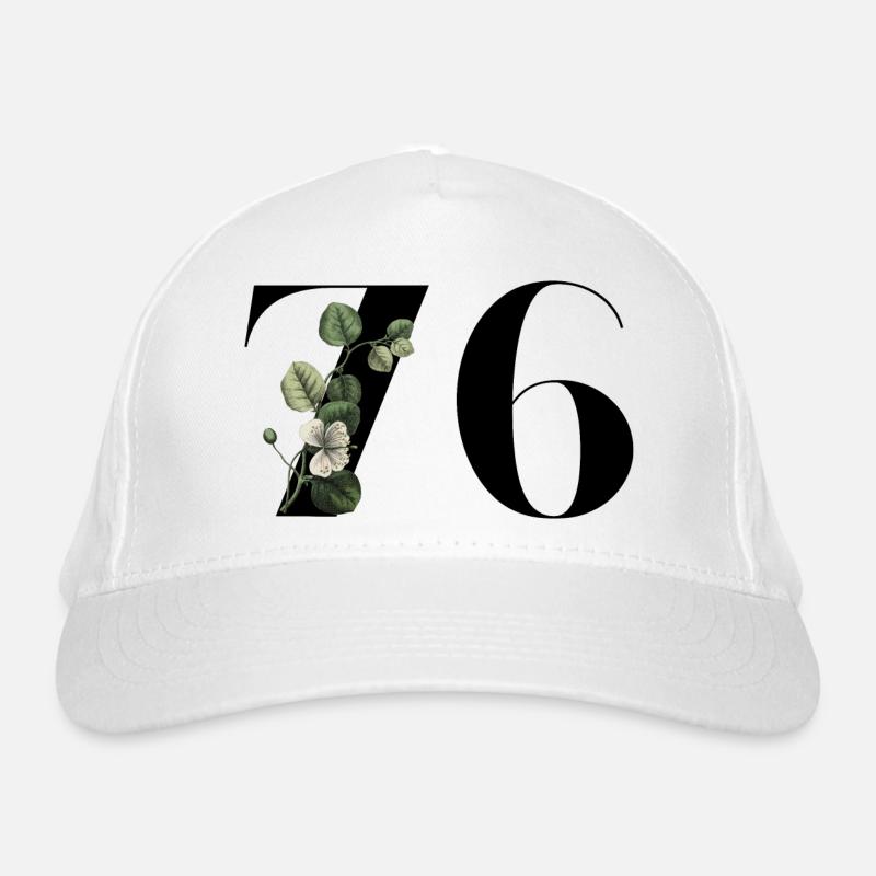 Number 76 Floral Green - 76th Floral Birthday Organic Baseball Cap