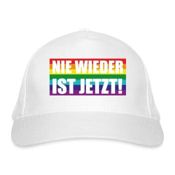 Nie Wieder Ist Jetzt Spruch Schriftzug - Bio-Baseballkappe - Weiß - Vorne