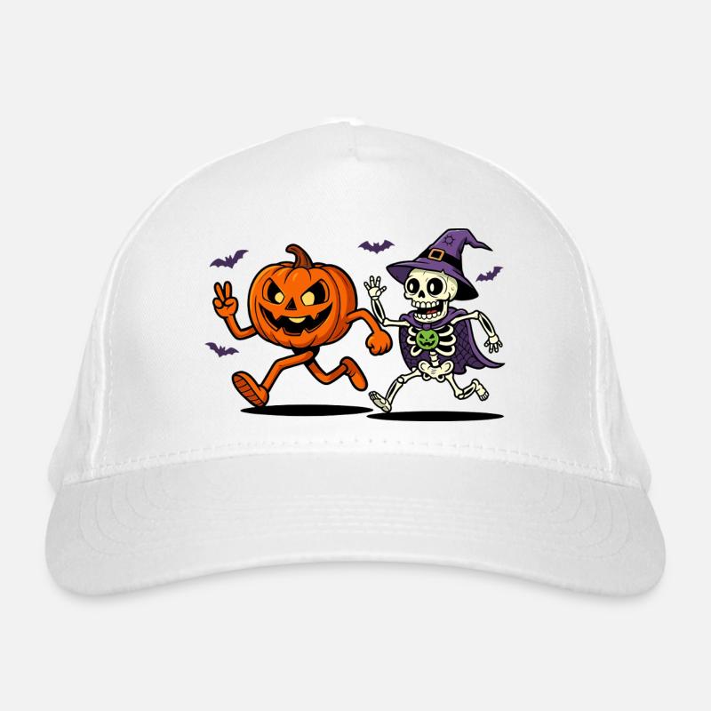 Funny Halloween Skeleton with Pumpkin Organic Baseball Cap