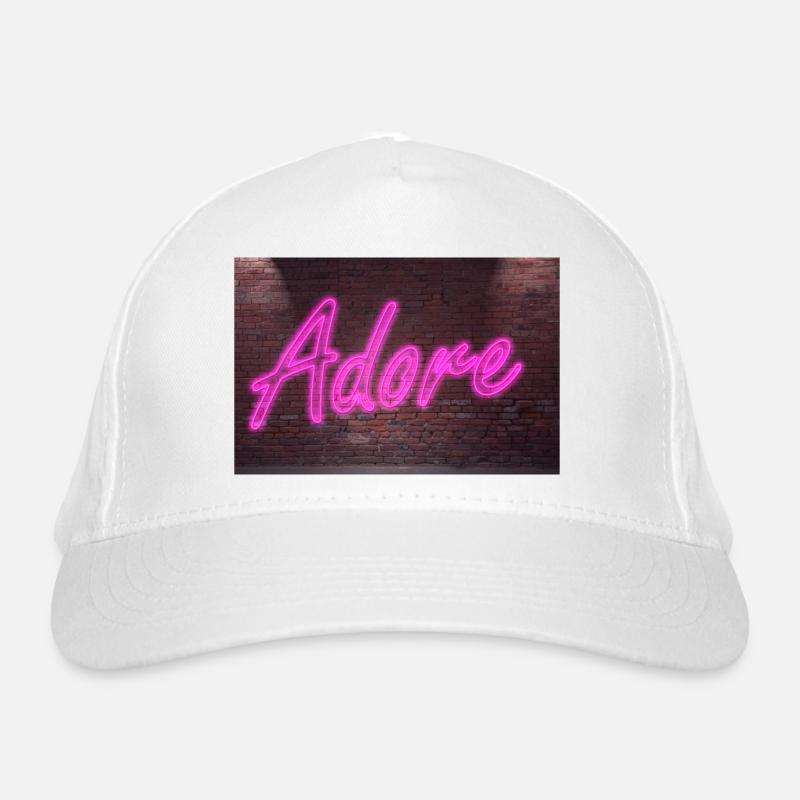 Neon adore lettering on Brick Wall at night Organic Baseball Cap