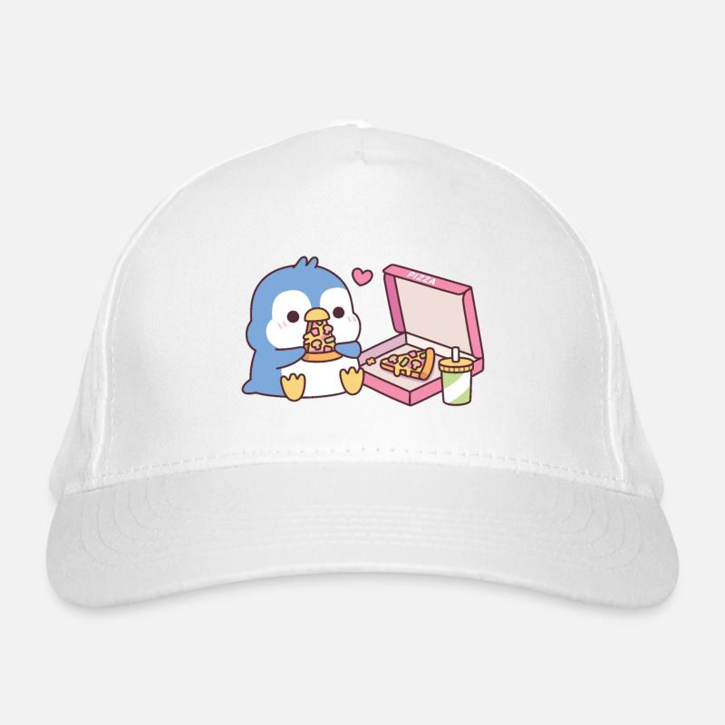 Süßer blauer Pinguin liebt es, Pizza zu essen Bio-Baseballkappe