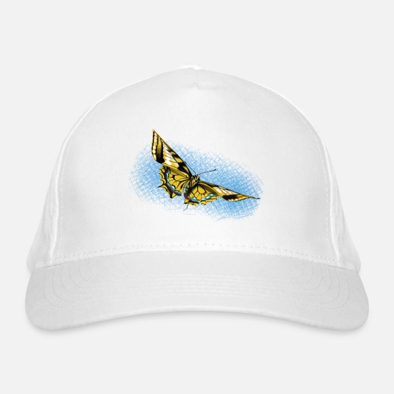 Yellow Butterfly Blue Accent Organic Baseball Cap