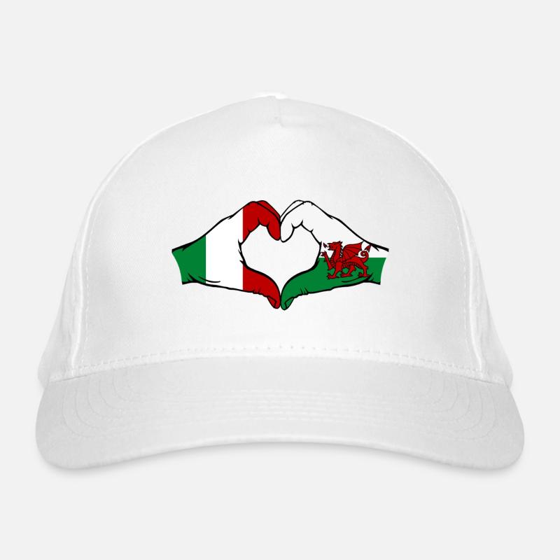 Italy Wales Flag Hands Heart Shape Organic Baseball Cap