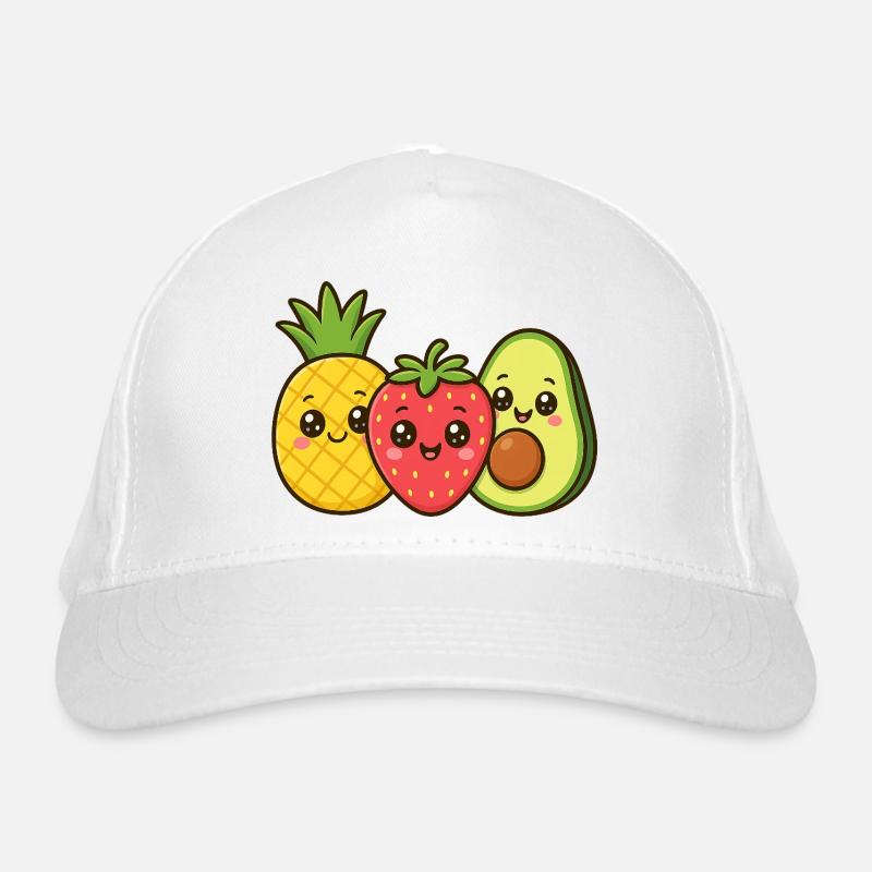 Kunterbuntes Obstfreunde Trio - Bio-Baseballkappe - Weiß