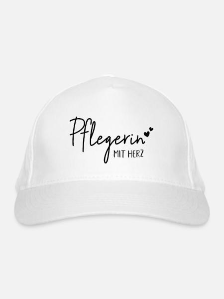 Pflegerin mit Herz - Geschenkide - Bio-Baseballkappe - Weiß - Vorne