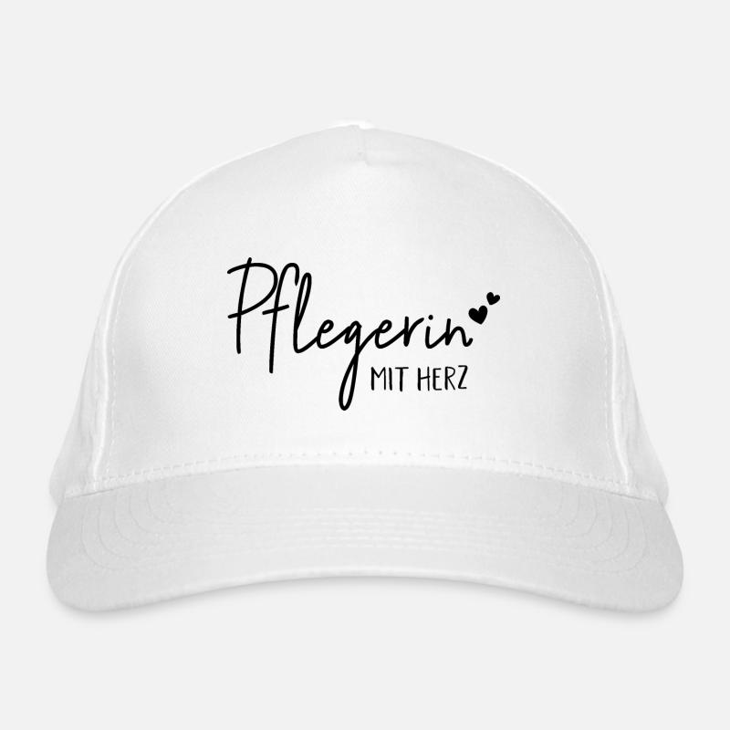 Pflegerin mit Herz - Geschenkide - Bio-Baseballkappe - Weiß