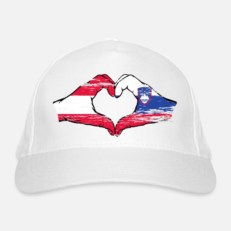 Austria Slovenia Flag Hands Heart Shape Used Organic Baseball Cap