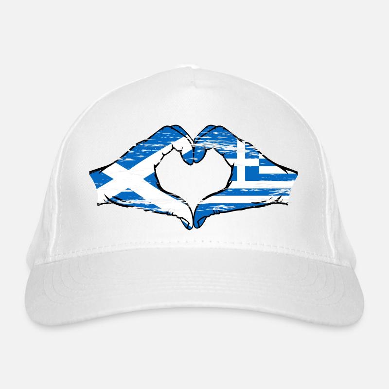 Mains de drapeau de l’Écosse Grèce en forme de coeur utilisé Casquette classique bio