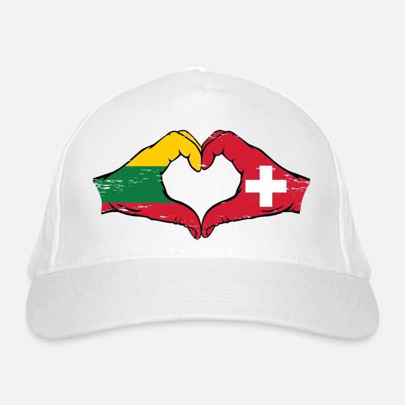 Lithuania Switzerland Flag Hands Heart Shape Used Organic Baseball Cap