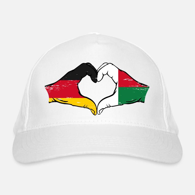 Germany Madagascar Flag Hands Heart Shape Used Organic Baseball Cap