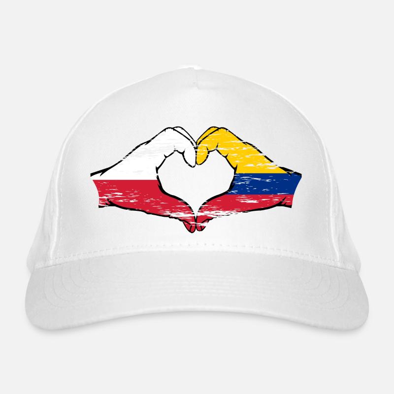 Poland Colombia Flag Hands Heart Shape Used Organic Baseball Cap