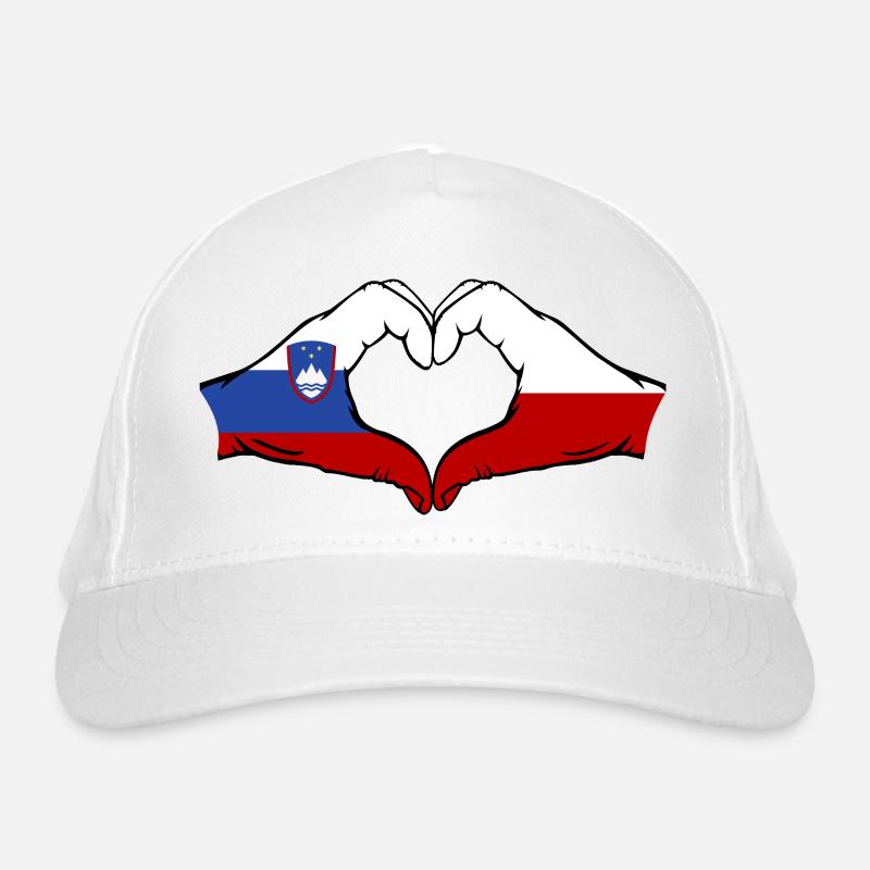 Slovenia Poland Flag Hands Heart Shape Organic Baseball Cap