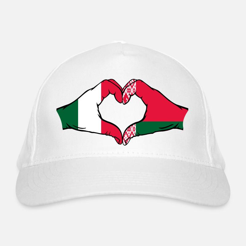 Italie Biélorussie drapeau mains coeur forme Casquette classique bio
