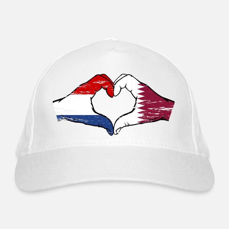 Hollande Qatar drapeau mains forme de coeur utilisé Casquette classique bio