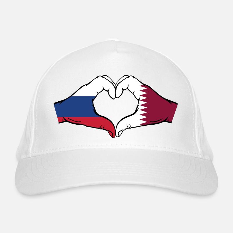 Russie Qatar drapeau mains coeur forme Casquette classique bio