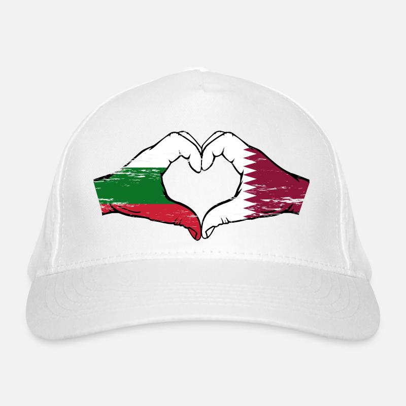 Bulgarie Qatar drapeau mains forme de coeur utilisé Casquette classique bio