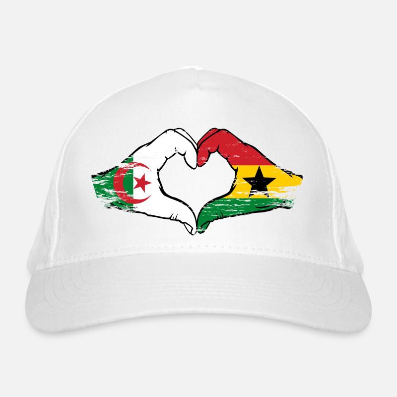 Algérie Ghana drapeau mains forme de coeur utilisé - Casquette classique bio - blanc